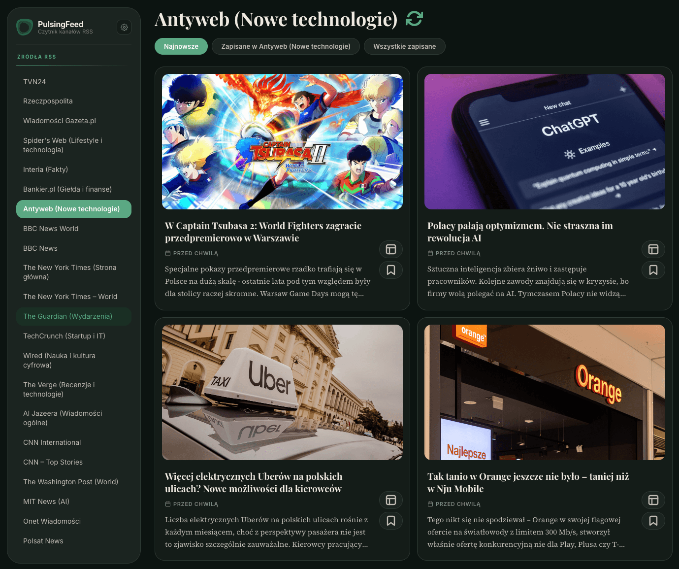 Podgląd aplikacji PulsingFeed